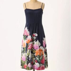 MOULINETTE SOEURS Anthropologie RARE 100% Silk Strappy Aven Bloom Midi Dress 0